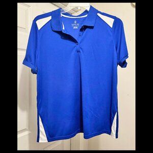 L.L. Bean Royal Blue & White S/S Polo 3-Button Shirt Size L 100% Polyester
